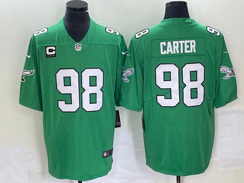 Philadelphia Eagles #98 Jalen Carter Green Vapor Limited With C Patch Stitched Football Jersey